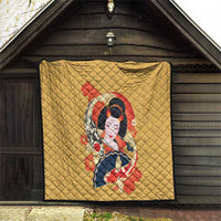 Japanese Geisha Koi Fish Quilt Cherry Blossoms Yellow Seigaiha Pattern - Wonder Print Shop