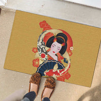 Japanese Geisha Koi Fish Rubber Doormat Cherry Blossoms Yellow Seigaiha Pattern - Wonder Print Shop