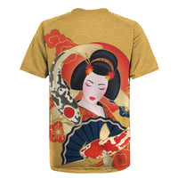 Japanese Geisha Koi Fish Rugby Jersey Cherry Blossoms Yellow Seigaiha Pattern - Wonder Print Shop