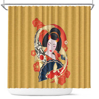 Japanese Geisha Koi Fish Shower Curtain Cherry Blossoms Yellow Seigaiha Pattern - Wonder Print Shop