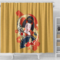 Japanese Geisha Koi Fish Shower Curtain Cherry Blossoms Yellow Seigaiha Pattern - Wonder Print Shop