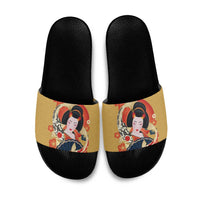 Japanese Geisha Koi Fish Slide Sandals Cherry Blossoms Yellow Seigaiha Pattern - Wonder Print Shop