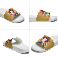 Japanese Geisha Koi Fish Slide Sandals Cherry Blossoms Yellow Seigaiha Pattern - Wonder Print Shop