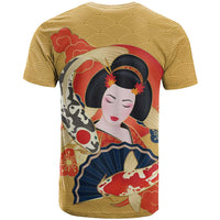 Japanese Geisha Koi Fish T Shirt Cherry Blossoms Yellow Seigaiha Pattern - Wonder Print Shop
