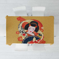 Japanese Geisha Koi Fish Tablecloth Cherry Blossoms Yellow Seigaiha Pattern - Wonder Print Shop