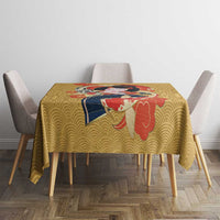 Japanese Geisha Koi Fish Tablecloth Cherry Blossoms Yellow Seigaiha Pattern - Wonder Print Shop