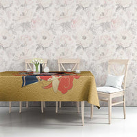 Japanese Geisha Koi Fish Tablecloth Cherry Blossoms Yellow Seigaiha Pattern - Wonder Print Shop