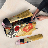 Japanese Geisha Koi Fish Umbrella Cherry Blossoms Yellow Seigaiha Pattern - Wonder Print Shop