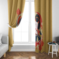 Japanese Geisha Koi Fish Window Curtain Cherry Blossoms Yellow Seigaiha Pattern - Wonder Print Shop