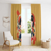Japanese Geisha Koi Fish Window Curtain Cherry Blossoms Yellow Seigaiha Pattern - Wonder Print Shop