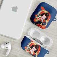 Japanese Geisha Koi Fish AirPods Case Cherry Blossoms Blue Seigaiha Pattern - Wonder Print Shop