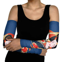 Japanese Geisha Koi Fish Arm Sleeves Cherry Blossoms Blue Seigaiha Pattern - Wonder Print Shop