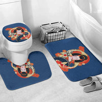 Japanese Geisha Koi Fish Bathroom Set Cherry Blossoms Blue Seigaiha Pattern - Wonder Print Shop
