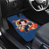 Japanese Geisha Koi Fish Car Mats Cherry Blossoms Blue Seigaiha Pattern - Wonder Print Shop