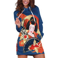 Japanese Geisha Koi Fish Hoodie Dress Cherry Blossoms Blue Seigaiha Pattern - Wonder Print Shop