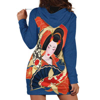 Japanese Geisha Koi Fish Hoodie Dress Cherry Blossoms Blue Seigaiha Pattern - Wonder Print Shop