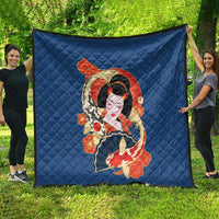 Japanese Geisha Koi Fish Quilt Cherry Blossoms Blue Seigaiha Pattern - Wonder Print Shop
