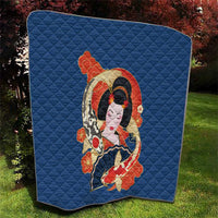 Japanese Geisha Koi Fish Quilt Cherry Blossoms Blue Seigaiha Pattern - Wonder Print Shop