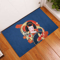 Japanese Geisha Koi Fish Rubber Doormat Cherry Blossoms Blue Seigaiha Pattern - Wonder Print Shop