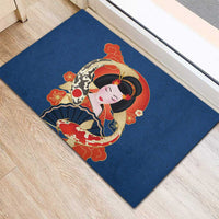 Japanese Geisha Koi Fish Rubber Doormat Cherry Blossoms Blue Seigaiha Pattern - Wonder Print Shop