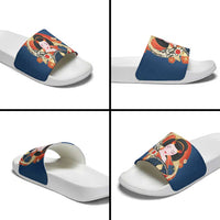 Japanese Geisha Koi Fish Slide Sandals Cherry Blossoms Blue Seigaiha Pattern - Wonder Print Shop