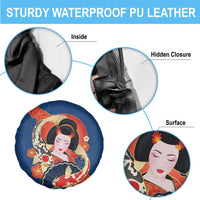 Japanese Geisha Koi Fish Spare Tire Cover Cherry Blossoms Blue Seigaiha Pattern - Wonder Print Shop