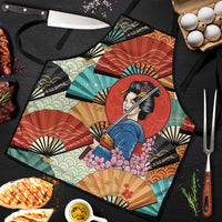 Japanese Geisha Katana Apron Japan Sensu Seigaiha Pattern - Wonder Print Shop