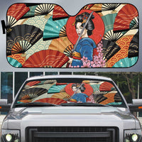 Japanese Geisha Katana Auto Sun Shade Japan Sensu Seigaiha Pattern - Wonder Print Shop