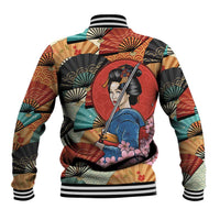 Japanese Geisha Katana Baseball Jacket Japan Sensu Seigaiha Pattern - Wonder Print Shop