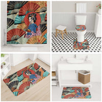 Japanese Geisha Katana Bathroom Set Japan Sensu Seigaiha Pattern - Wonder Print Shop