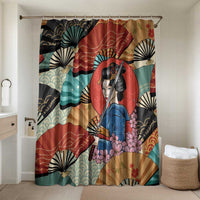 Japanese Geisha Katana Bathroom Set Japan Sensu Seigaiha Pattern - Wonder Print Shop