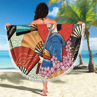 Japanese Geisha Katana Beach Blanket Japan Sensu Seigaiha Pattern - Wonder Print Shop