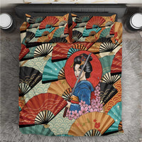 Japanese Geisha Katana Bedding Set Japan Sensu Seigaiha Pattern - Wonder Print Shop