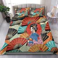 Japanese Geisha Katana Bedding Set Japan Sensu Seigaiha Pattern - Wonder Print Shop