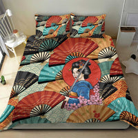 Japanese Geisha Katana Bedding Set Japan Sensu Seigaiha Pattern - Wonder Print Shop
