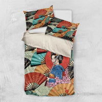 Japanese Geisha Katana Bedding Set Japan Sensu Seigaiha Pattern - Wonder Print Shop
