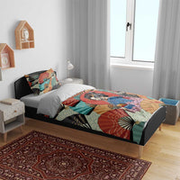 Japanese Geisha Katana Bedding Set Japan Sensu Seigaiha Pattern - Wonder Print Shop