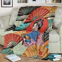 Japanese Geisha Katana Blanket Japan Sensu Seigaiha Pattern - Wonder Print Shop