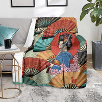 Japanese Geisha Katana Blanket Japan Sensu Seigaiha Pattern - Wonder Print Shop