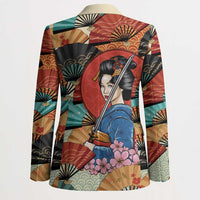 Japanese Geisha Katana Blazer Japan Sensu Seigaiha Pattern - Wonder Print Shop