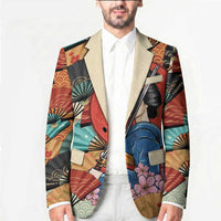 Japanese Geisha Katana Blazer Japan Sensu Seigaiha Pattern - Wonder Print Shop