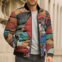 Japanese Geisha Katana Bomber Puffer Jacket Japan Sensu Seigaiha Pattern - Wonder Print Shop