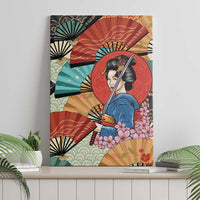 Japanese Geisha Katana Canvas Wall Art Japan Sensu Seigaiha Pattern - Wonder Print Shop