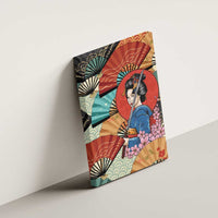 Japanese Geisha Katana Canvas Wall Art Japan Sensu Seigaiha Pattern - Wonder Print Shop