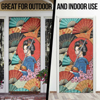 Japanese Geisha Katana Door Cover Japan Sensu Seigaiha Pattern - Wonder Print Shop