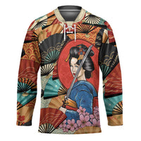 Japanese Geisha Katana Hockey Jersey Japan Sensu Seigaiha Pattern - Wonder Print Shop