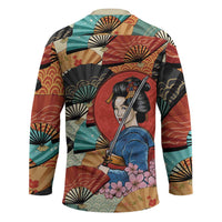 Japanese Geisha Katana Hockey Jersey Japan Sensu Seigaiha Pattern - Wonder Print Shop