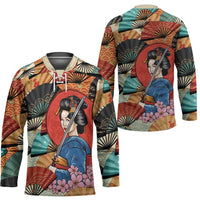 Japanese Geisha Katana Hockey Jersey Japan Sensu Seigaiha Pattern - Wonder Print Shop