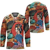 Japanese Geisha Katana Hockey Jersey Japan Sensu Seigaiha Pattern - Wonder Print Shop
