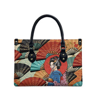 Japanese Geisha Katana Leather Bag Japan Sensu Seigaiha Pattern - Wonder Print Shop